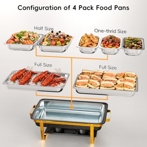 11Qt Chafing Dishes for Buffet, No Any Screws, 4 Pack, Black & Gold in Black & Gold, alternate view 2