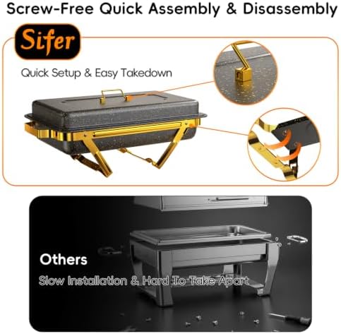 11Qt Chafing Dishes for Buffet, No Any Screws, 4 Pack, Black & Gold in Black & Gold, alternate view 3