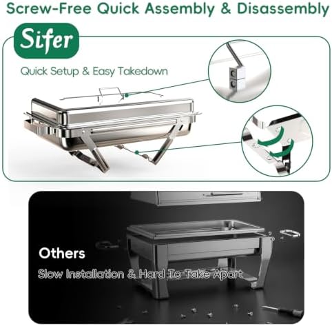 11Qt Chafing Dishes for Buffet, No Any Screws, 4 Pack, Silver in Silver, alternate view 3