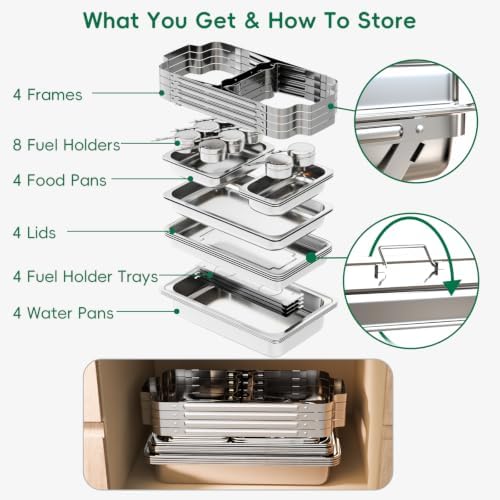 11Qt Chafing Dishes for Buffet, No Any Screws, 4 Pack, Silver in Silver, alternate view 4
