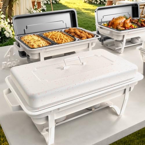 11Qt Chafing Dishes for Buffet, No Any Screws, 4 Pack, White in White