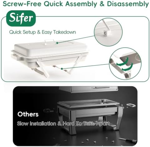 11Qt Chafing Dishes for Buffet, No Any Screws, 4 Pack, White in White, alternate view 3
