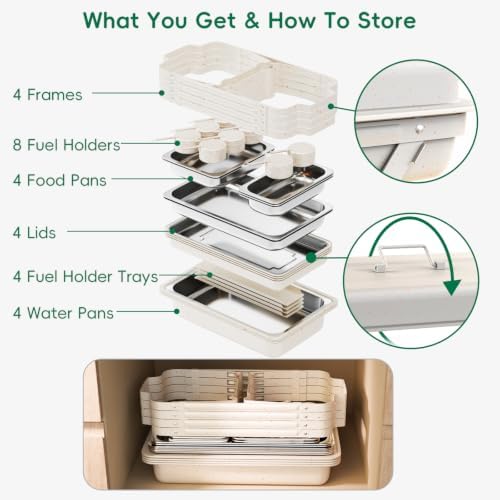 11Qt Chafing Dishes for Buffet, No Any Screws, 4 Pack, White in White, alternate view 4
