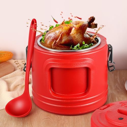 11QT Commercial Insulated Food Container with Spoon, Red in Red