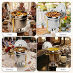 11QT Soup Chafer for Buffet 4 Pack,100% Pre-Installed Stainless Steel Round Soup Warmer with Upgraded Lid Holder, alternate
