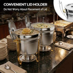 11QT Soup Chafer for Buffet 4 Pack,100% Pre-Installed Stainless Steel Round Soup Warmer with Upgraded Lid Holder, alternate