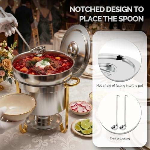 11QT Soup Chafer for Buffet 4 Pack,100% Pre-Installed Stainless Steel Round Soup Warmer with Upgraded Lid Holder, alternate