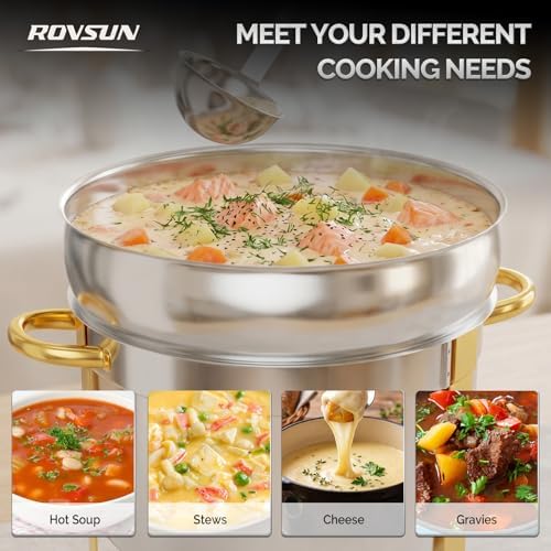 11QT Soup Chafer for Buffet 4 Pack,100% Pre-Installed Stainless Steel Round Soup Warmer with Upgraded Lid Holder, alternate