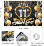 11th Anniversary Backdrop, Black Gold 11 Year Wedding Anniversary Decorations Banner, Happy 11th Anniversary, alternate view