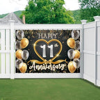 11th Anniversary Backdrop, Black Gold 11 Year Wedding Anniversary Decorations Banner, Happy 11th Anniversary, alternate view