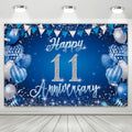 11th Anniversary Backdrop, Blue & Silver Happy 11th Wedding Anniversary Photo Background Wall Decor, Couples