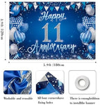 11th Anniversary Backdrop, Blue & Silver Happy 11th Wedding Anniversary Photo Background Wall Decor, Couples, alternate view