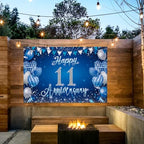 11th Anniversary Backdrop, Blue & Silver Happy 11th Wedding Anniversary Photo Background Wall Decor, Couples, alternate view