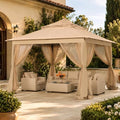 11x11 ft Pop Up Gazebo with Netting Screen Walls, Khaki in 11x11 ft in Khaki