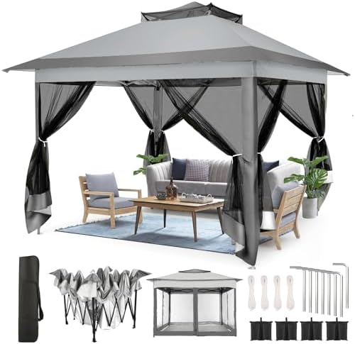 11x11 Pop Up Gazebo Canopy Tent Easy Up Outdoor Gazebo Waterproof Upgrade Portable Gazebo with Mosquito
