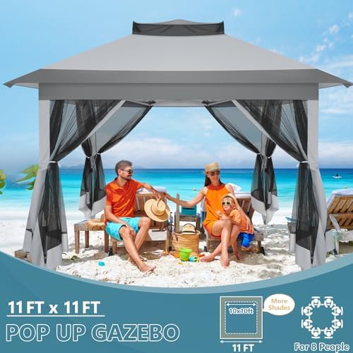11x11 Pop Up Gazebo Canopy Tent Easy Up Outdoor Gazebo Waterproof Upgrade Portable Gazebo with Mosquito, alternate view 5