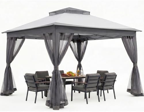 11x11 Pop Up Gazebo, Instant Waterproof Outdoor Canopy Tent with Removable Mesh Netting, UV Protection Portable