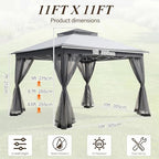 11x11 Pop Up Gazebo, Instant Waterproof Outdoor Canopy Tent with Removable Mesh Netting, UV Protection Portable, alternate