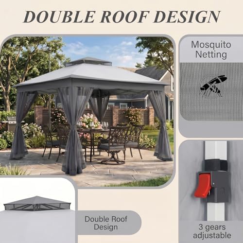 11x11 Pop Up Gazebo, Instant Waterproof Outdoor Canopy Tent with Removable Mesh Netting, UV Protection Portable, alternate