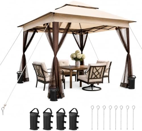 11x11 Pop Up Gazebo with Mosquito Netting, Outdoor Canopy