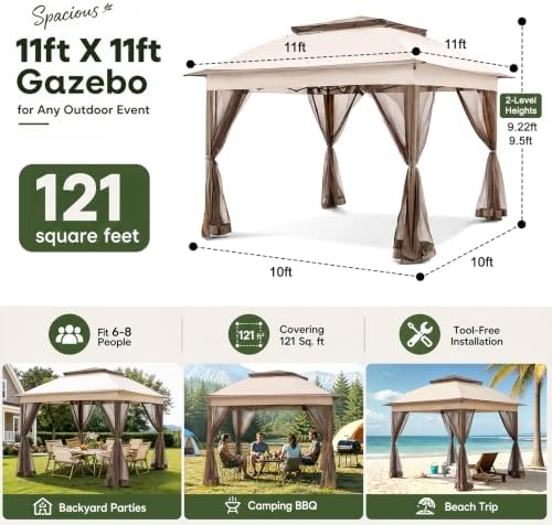 11x11 Pop Up Gazebo with Mosquito Netting, Outdoor Canopy, alternate view 2