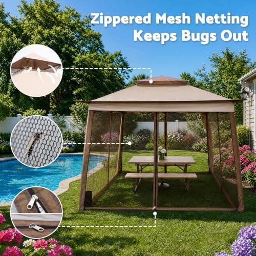 11x11 Pop Up Gazebo with Mosquito Netting, Outdoor Canopy, alternate view 5