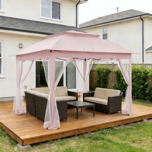 11x11 Pop Up Gazebo with Netting, Outdoor Gazebo, Pink in Pink