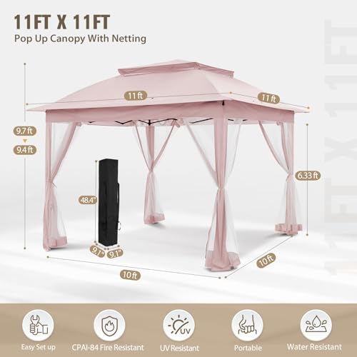 11x11 Pop Up Gazebo with Netting, Outdoor Gazebo, Pink in Pink, alternate view 2