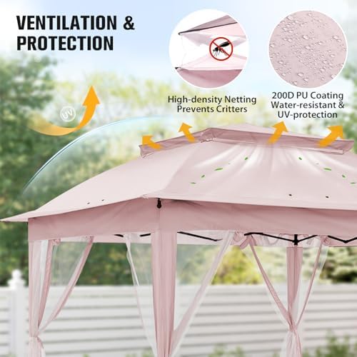 11x11 Pop Up Gazebo with Netting, Outdoor Gazebo, Pink in Pink, alternate view 4