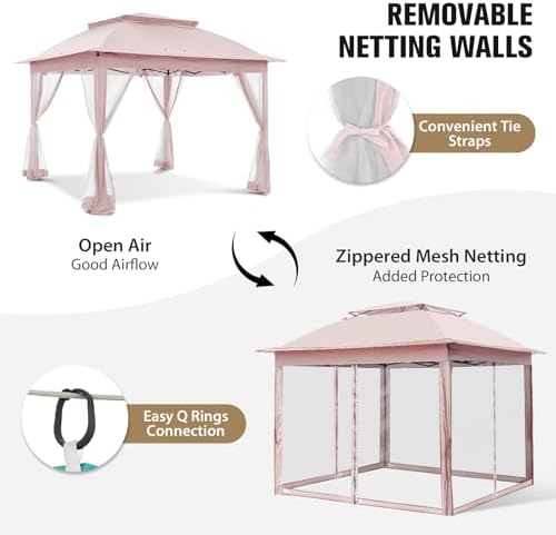 11x11 Pop Up Gazebo with Netting, Outdoor Gazebo, Pink in Pink, alternate view 6