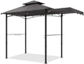 11x5 ft Grill Gazebo with Side Awning & LED Lights, Dark Gray in 11x5 ft in Dark Gray