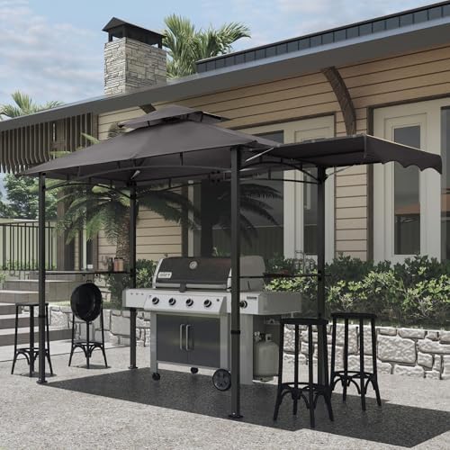 11x5 ft Grill Gazebo with Side Awning & LED Lights, Dark Gray in 11x5 ft in Dark Gray, alternate view 2