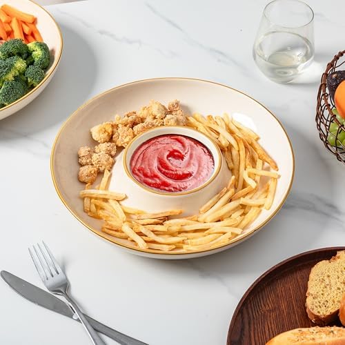 12.25 inch porcelain Chip and Dip Serving Set, Ceramic Platters for Cheese, Appetizers &Chips Salsa, Fruit and, alternate
