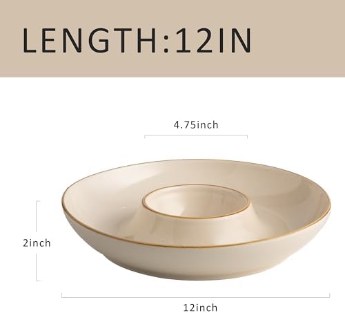 12.25 inch porcelain Chip and Dip Serving Set, Ceramic Platters for Cheese, Appetizers &Chips Salsa, Fruit and, alternate