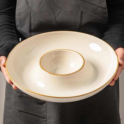12.25 inch porcelain Chip and Dip Serving Set, Ceramic Platters for Cheese, Appetizers &Chips Salsa, Fruit and, alternate