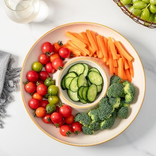 12.25 inch porcelain Chip and Dip Serving Set, Ceramic Platters for Cheese, Appetizers &Chips Salsa, Fruit and, alternate
