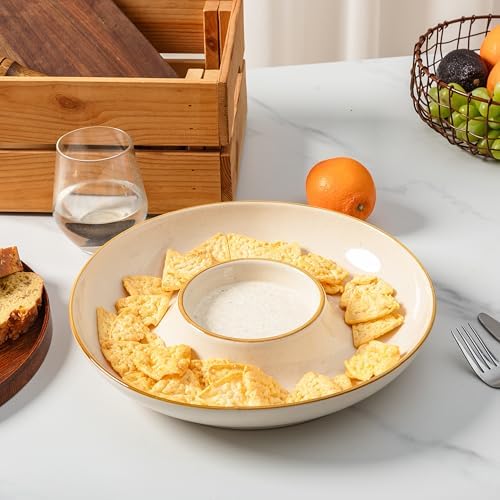 12.25 inch porcelain Chip and Dip Serving Set, Ceramic Platters for Cheese, Appetizers &Chips Salsa, Fruit and, alternate