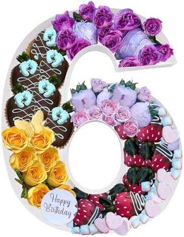 12.2inch Fillable Cardboard Number Serving Tray Cut Out Charcuterie Sweet Food Decorative Paper Mache Box (6 or