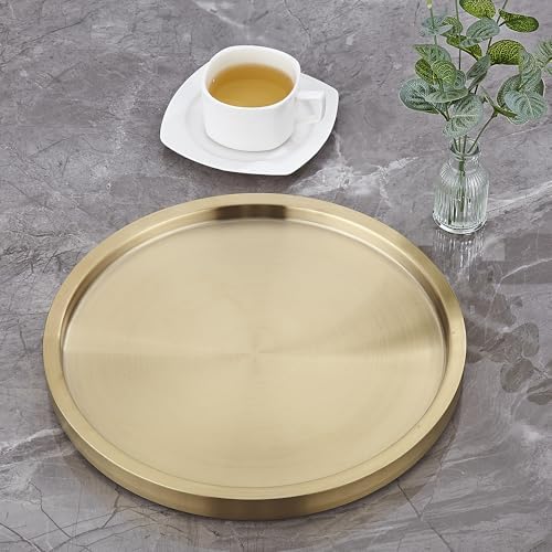 12.5" Gold Round Serving Tray, Double Wall Stainless Steel in Gold-12.5" Round, alternate view 2