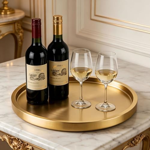 12.5" Gold Round Serving Tray, Double Wall Stainless Steel in Gold-12.5" Round, alternate view 4