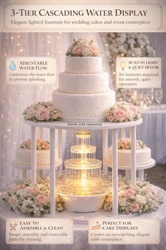 12.5" Lighted Wedding Cake Water Fountain - Clear 3-Tier Decorative Cake Centerpiece Fountain, 10" Wide, Plug-in, alternate