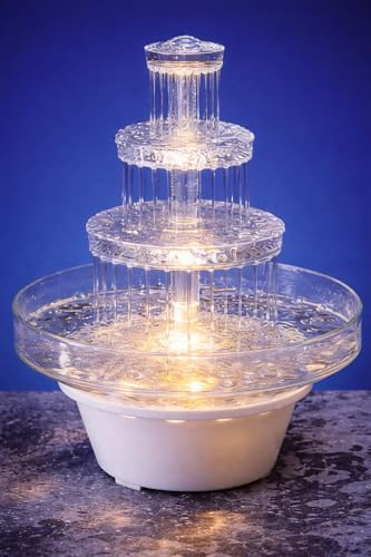 12.5" Lighted Wedding Cake Water Fountain - Clear 3-Tier Decorative Cake Centerpiece Fountain, 10" Wide, Plug-in, alternate