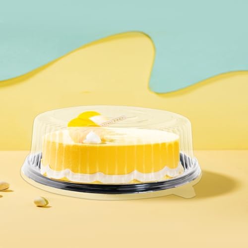 12" [5 Pack] Round Cake Pies Carriers, Black Serving Tray with Clear Lid, Disposable Cake Containers with Dome, alternate