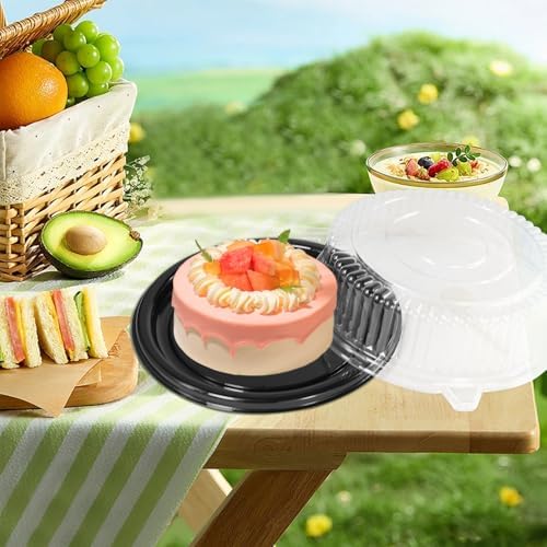 12" [5 Pack] Round Cake Pies Carriers, Black Serving Tray with Clear Lid, Disposable Cake Containers with Dome, alternate