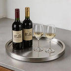 12.5" Silver Round Serving Tray, Double Wall Stainless Steel in Silver-12.5" Round, alternate view 5