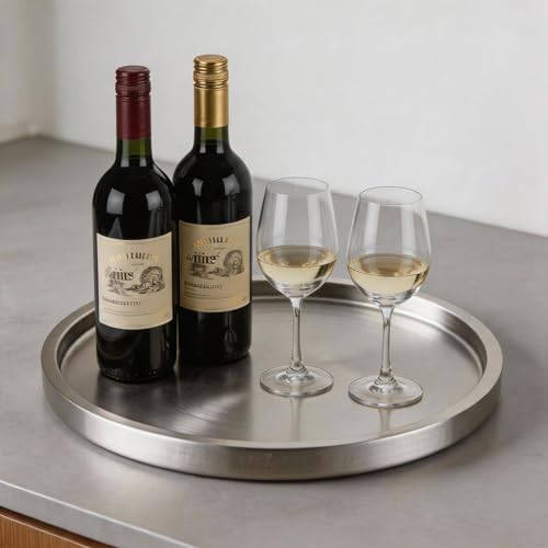 12.5" Silver Round Serving Tray, Double Wall Stainless Steel in Silver-12.5" Round, alternate view 5