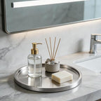 12.5" Silver Round Serving Tray, Double Wall Stainless Steel in Silver-12.5" Round, alternate view 6