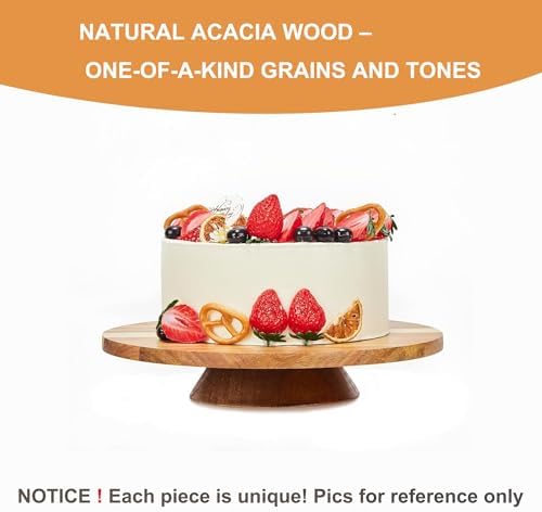 12" Acacia Wood Revolving Cake Stand, 2" High Turntable for Cake in Acacia Wood, alternate view 4