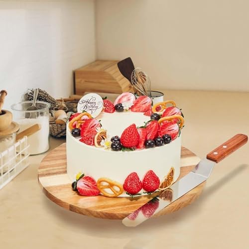 12" Acacia Wood Revolving Cake Stand, Wooden Rotating Display Stand for Cake in Natural Wood, alternate view 2