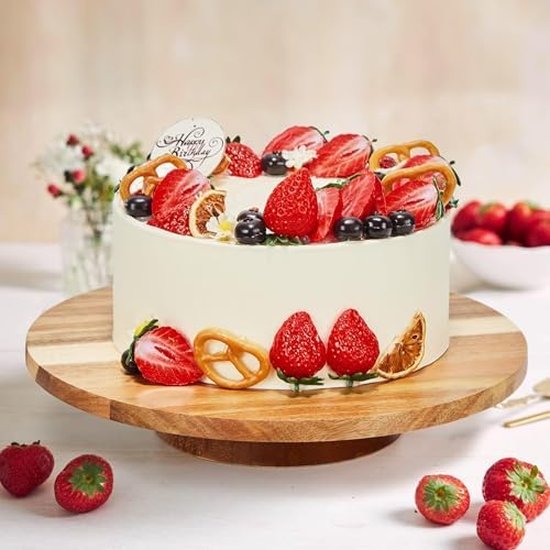 12" Acacia Wood Revolving Cake Stand, Wooden Rotating Display Stand for Cake in Natural Wood, alternate view 6